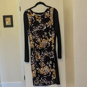 Diane Von Furstenberg Kirby Black + Multicolor Printed Silk Ruched Dress  Size 8